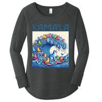 Blue Cats Wave For Kamala Harris 2024 Funny Cat Lady Women's Perfect Tri Tunic Long Sleeve Shirt