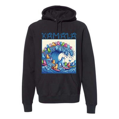 Blue Cats Wave For Kamala Harris 2024 Funny Cat Lady Premium Hoodie