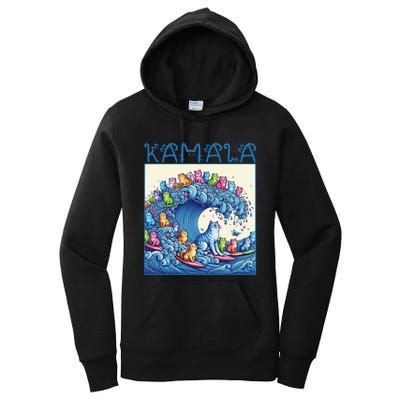 Blue Cats Wave For Kamala Harris 2024 Funny Cat Lady Women's Pullover Hoodie