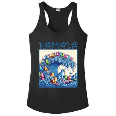 Blue Cats Wave For Kamala Harris 2024 Funny Cat Lady Ladies PosiCharge Competitor Racerback Tank