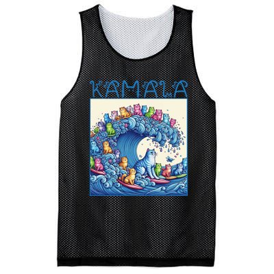 Blue Cats Wave For Kamala Harris 2024 Funny Cat Lady Mesh Reversible Basketball Jersey Tank