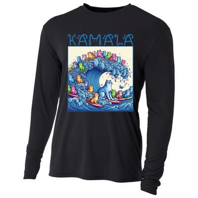 Blue Cats Wave For Kamala Harris 2024 Funny Cat Lady Cooling Performance Long Sleeve Crew