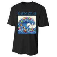 Blue Cats Wave For Kamala Harris 2024 Funny Cat Lady Performance Sprint T-Shirt