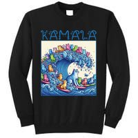 Blue Cats Wave For Kamala Harris 2024 Funny Cat Lady Tall Sweatshirt