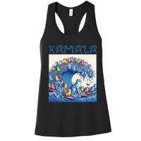 Blue Cats Wave For Kamala Harris 2024 Funny Cat Lady Women's Racerback Tank