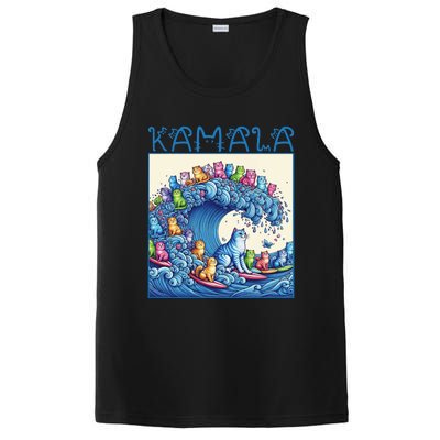 Blue Cats Wave For Kamala Harris 2024 Funny Cat Lady PosiCharge Competitor Tank