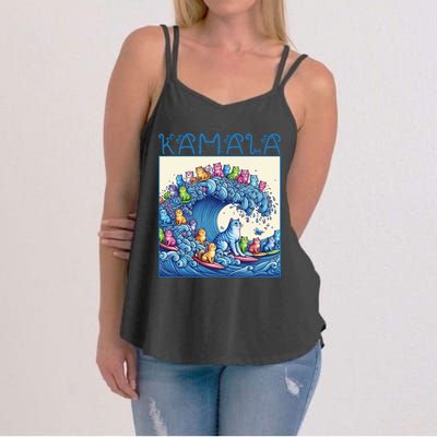 Blue Cats Wave For Kamala Harris 2024 Funny Cat Lady Women's Strappy Tank