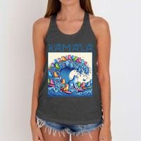 Blue Cats Wave For Kamala Harris 2024 Funny Cat Lady Women's Knotted Racerback Tank