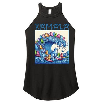 Blue Cats Wave For Kamala Harris 2024 Funny Cat Lady Women's Perfect Tri Rocker Tank