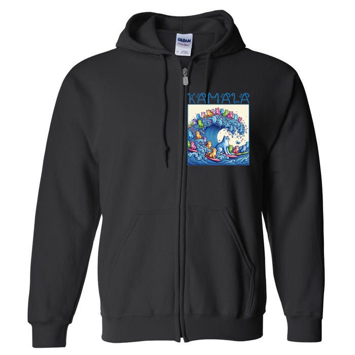 Blue Cats Wave For Kamala Harris 2024 Funny Cat Lady Full Zip Hoodie