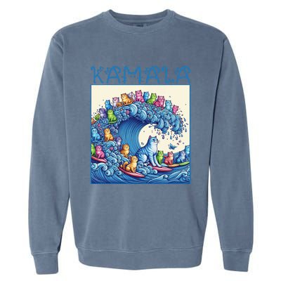 Blue Cats Wave For Kamala Harris 2024 Funny Cat Lady Garment-Dyed Sweatshirt