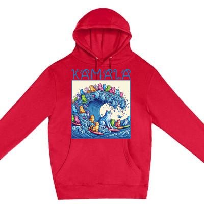 Blue Cats Wave For Kamala Harris 2024 Funny Cat Lady Premium Pullover Hoodie