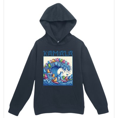 Blue Cats Wave For Kamala Harris 2024 Funny Cat Lady Urban Pullover Hoodie