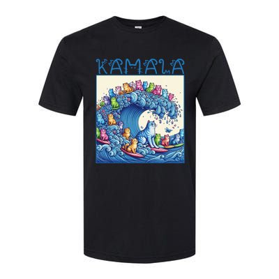 Blue Cats Wave For Kamala Harris 2024 Funny Cat Lady Softstyle CVC T-Shirt