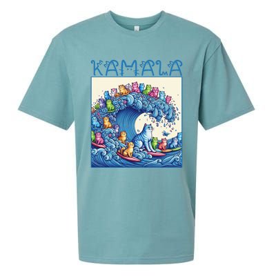 Blue Cats Wave For Kamala Harris 2024 Funny Cat Lady Sueded Cloud Jersey T-Shirt