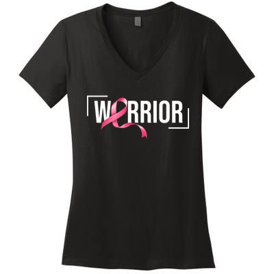 Breast Cancer Warrior Ribbon Women's V-Neck T-Shirt