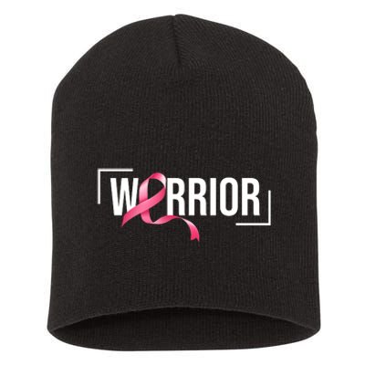 Breast Cancer Warrior Ribbon Short Acrylic Beanie