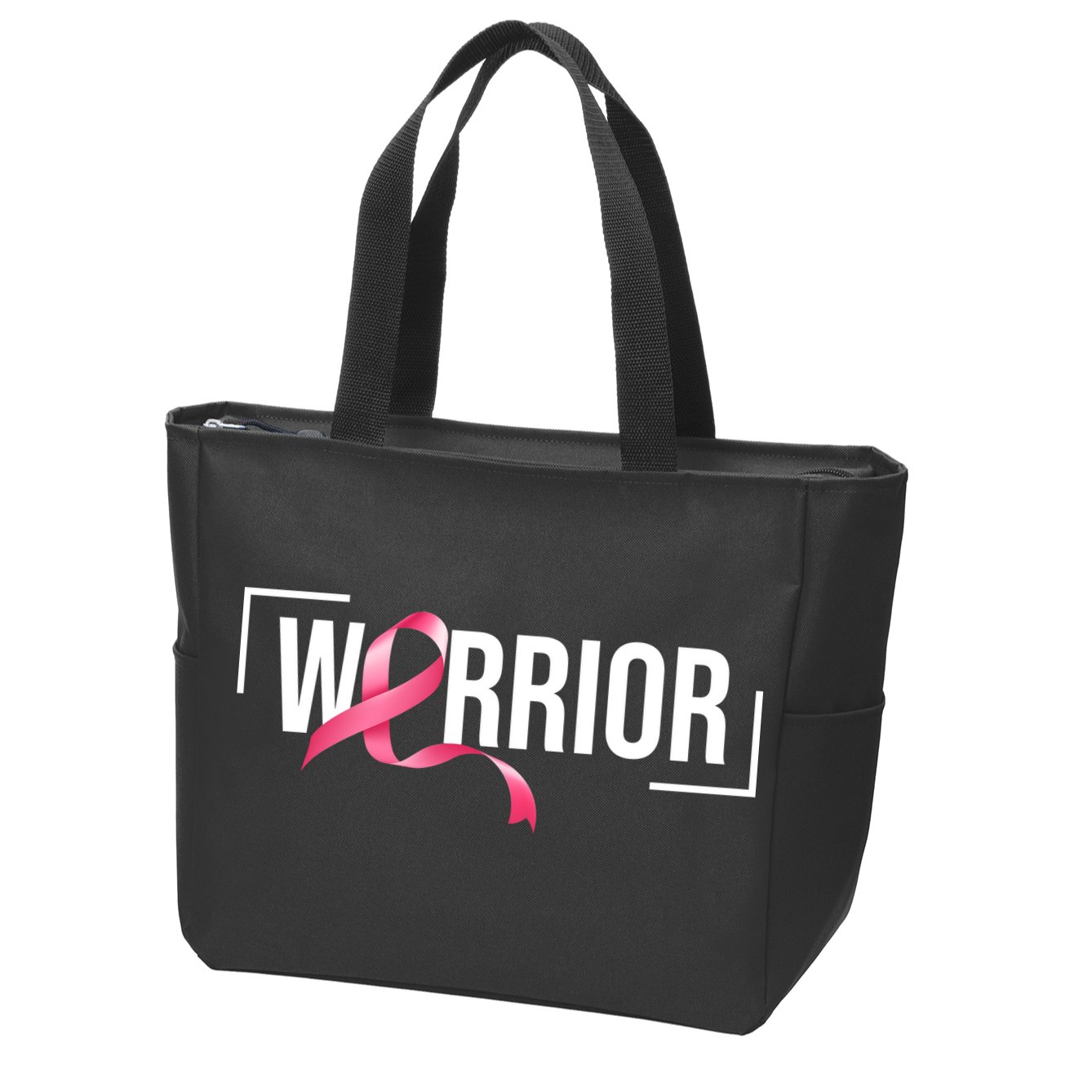 Breast Cancer Warrior Ribbon Zip Tote Bag