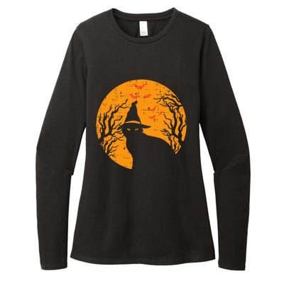 Black Cat WItch Full Moon Vintage Halloween Womens CVC Long Sleeve Shirt