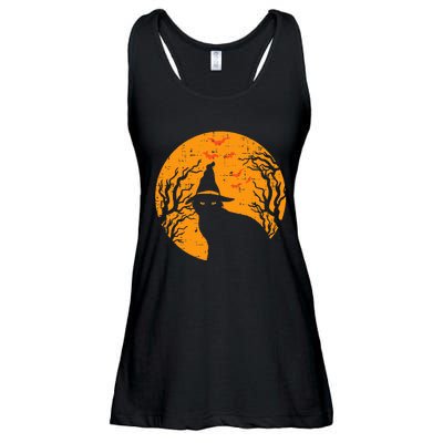 Black Cat WItch Full Moon Vintage Halloween Ladies Essential Flowy Tank