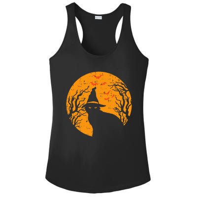 Black Cat WItch Full Moon Vintage Halloween Ladies PosiCharge Competitor Racerback Tank