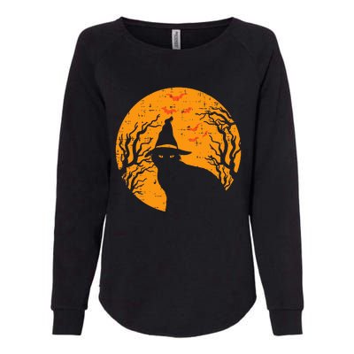 Black Cat WItch Full Moon Vintage Halloween Womens California Wash Sweatshirt