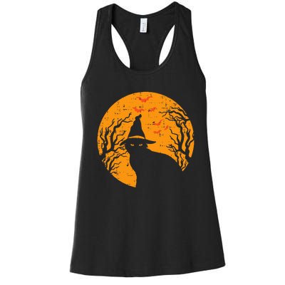 Black Cat WItch Full Moon Vintage Halloween Women's Racerback Tank