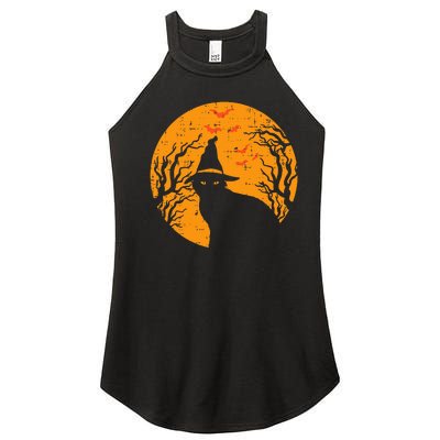 Black Cat WItch Full Moon Vintage Halloween Women’s Perfect Tri Rocker Tank