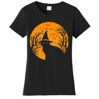 Black Cat WItch Full Moon Vintage Halloween Women's T-Shirt