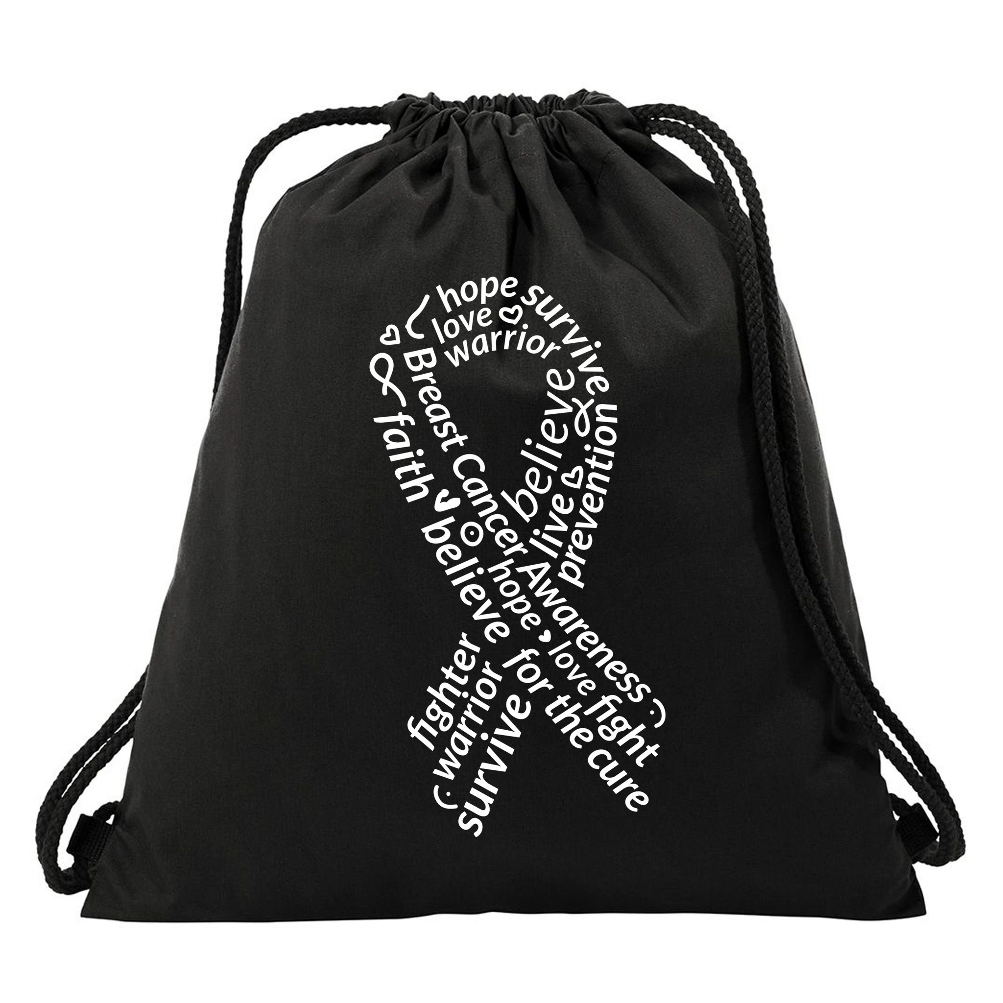 Breast Cancer Warrior Ribbon Awareness Drawstring Bag
