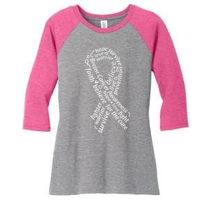 Breast Cancer Warrior Ribbon Awareness Women's Tri-Blend 3/4-Sleeve Raglan Shirt