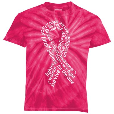 Breast Cancer Warrior Ribbon Awareness Kids Tie-Dye T-Shirt