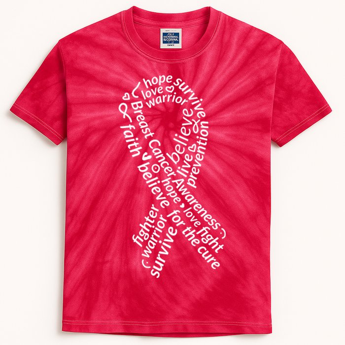 Breast Cancer Warrior Ribbon Awareness Kids Tie-Dye T-Shirt