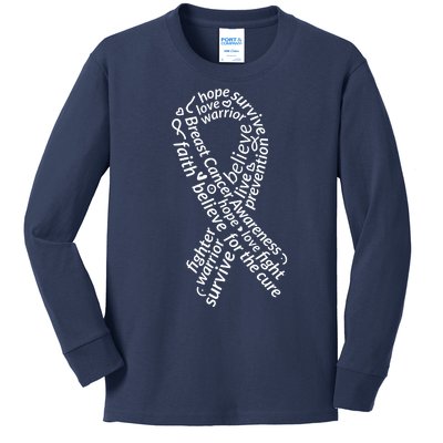 Breast Cancer Warrior Ribbon Awareness Kids Long Sleeve Shirt