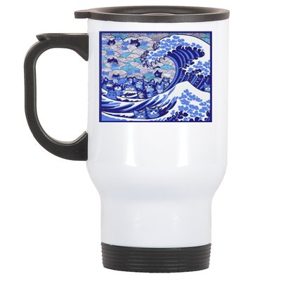 Blue Cats Wave For Kamala Funny Stainless Steel Travel Mug