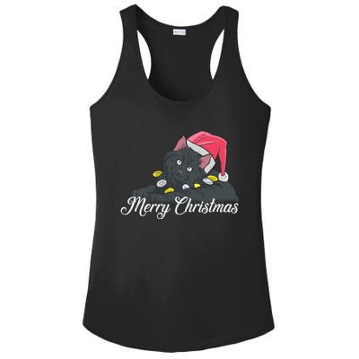 Black Cat Wearing A Santa Hat And Merry Christmas Lights Gift Ladies PosiCharge Competitor Racerback Tank