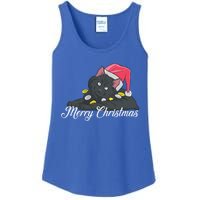 Black Cat Wearing A Santa Hat And Merry Christmas Lights Gift Ladies Essential Tank