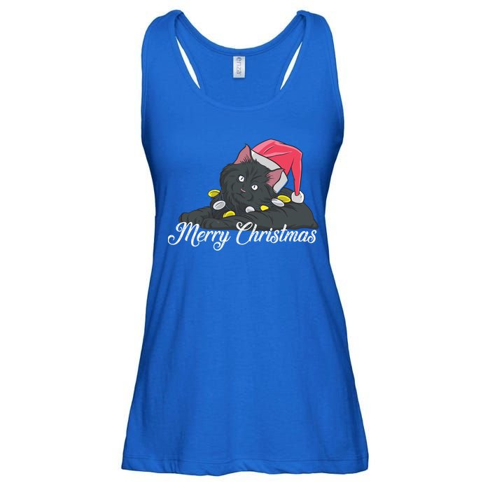 Black Cat Wearing A Santa Hat And Merry Christmas Lights Gift Ladies Essential Flowy Tank