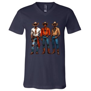 Black Cowboy Western Rodeo Melanin Black History Texas V-Neck T-Shirt