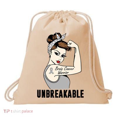 Brain Cancer Warrior Unbreakable Tee Brain Cancer Awareness Gift Drawstring Bag