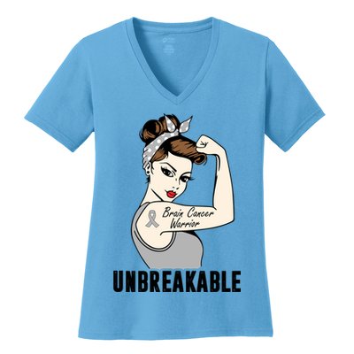Brain Cancer Warrior Unbreakable Tee Brain Cancer Awareness Gift Women's V-Neck T-Shirt
