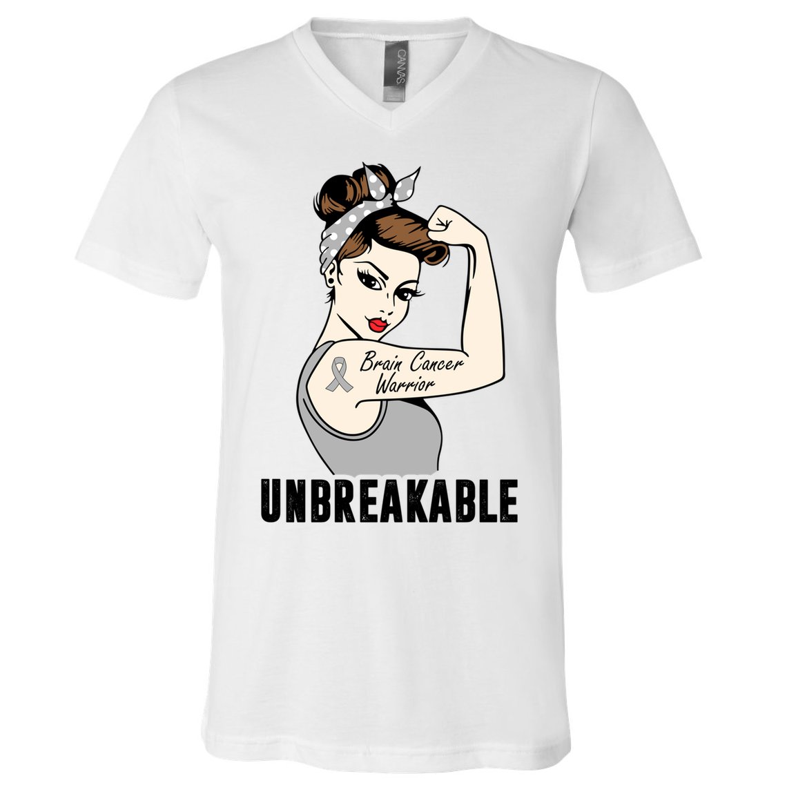 Brain Cancer Warrior Unbreakable Tee Brain Cancer Awareness Gift V-Neck T-Shirt