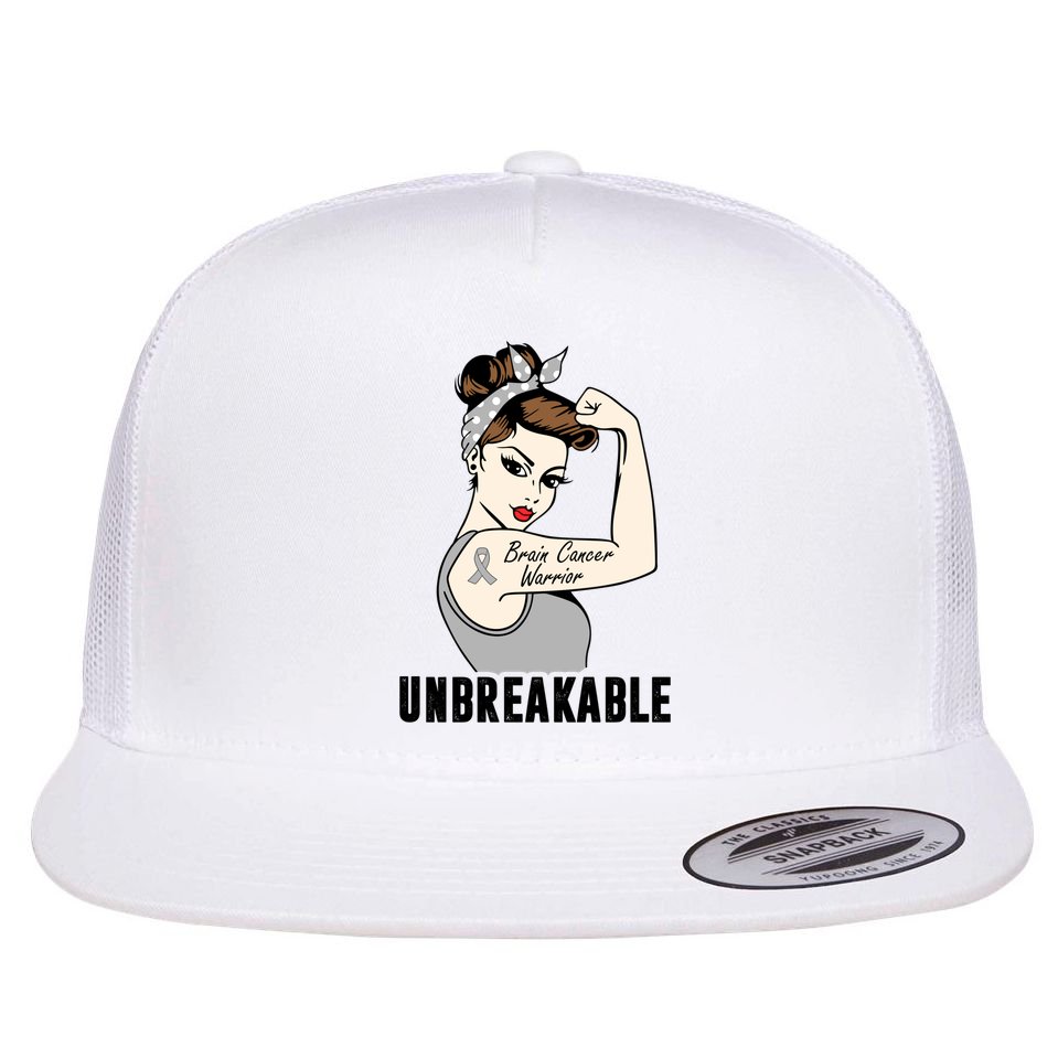 Brain Cancer Warrior Unbreakable Tee Brain Cancer Awareness Gift Flat Bill Trucker Hat