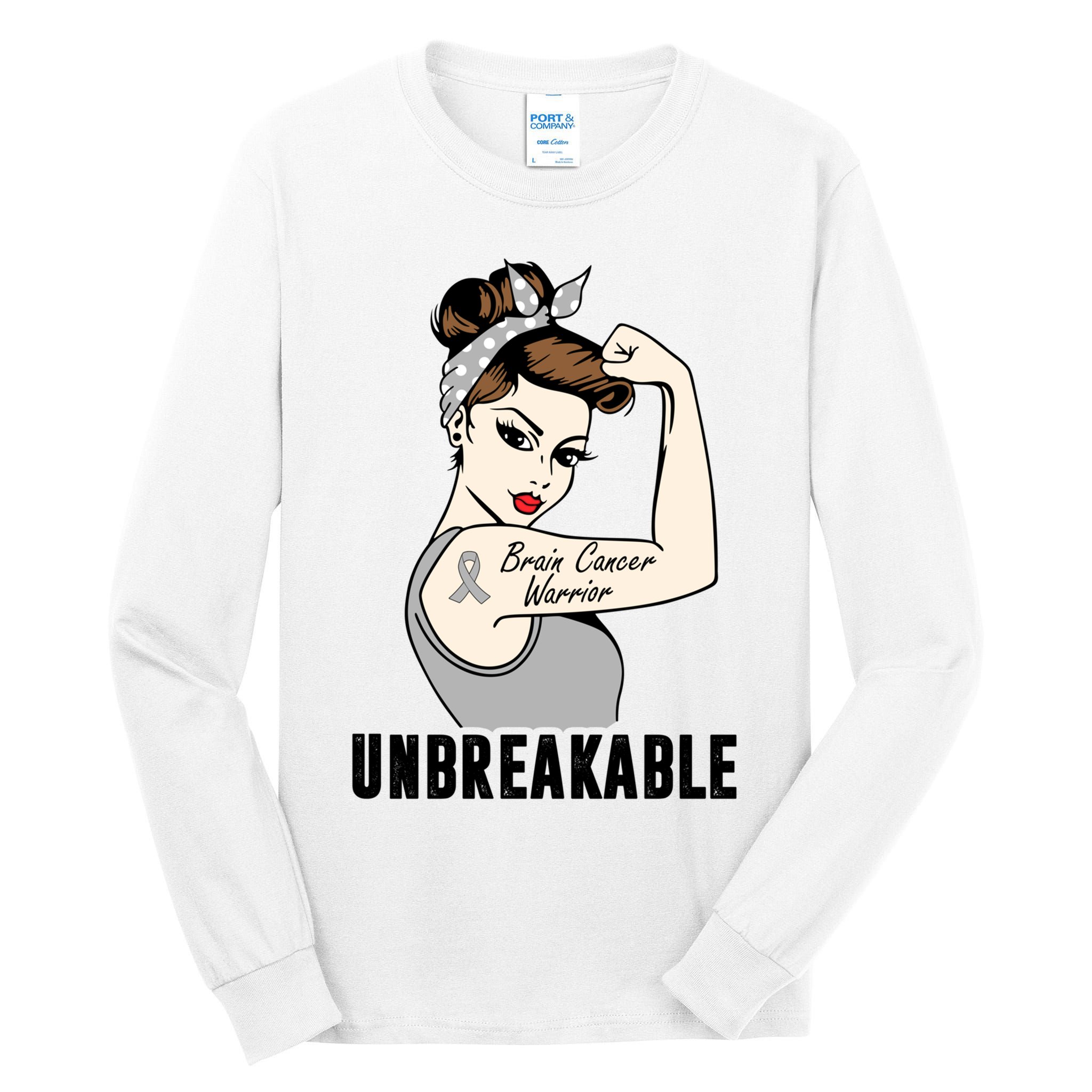 Brain Cancer Warrior Unbreakable Tee Brain Cancer Awareness Gift Tall Long Sleeve T-Shirt