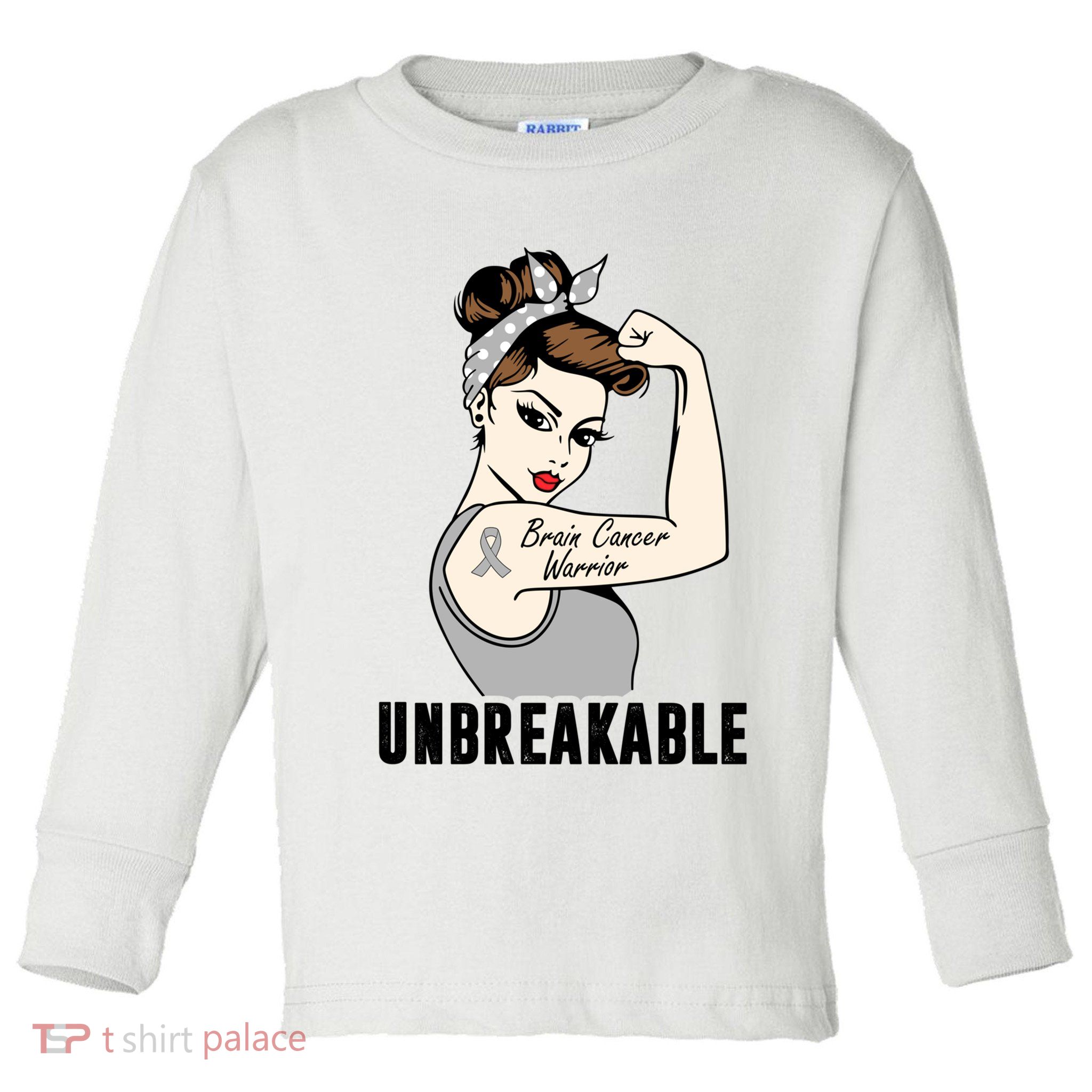 Brain Cancer Warrior Unbreakable Tee Brain Cancer Awareness Gift Toddler Long Sleeve Shirt