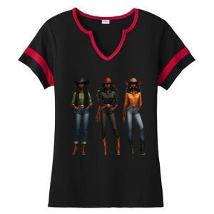 Black Cowgirl Western Rodeo Melanin Black History Texas Ladies Halftime Notch Neck Tee