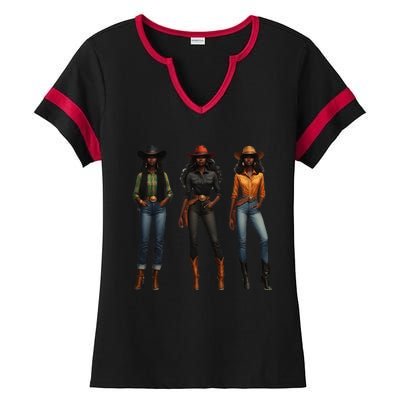 Black Cowgirl Western Rodeo Melanin Black History Texas Ladies Halftime Notch Neck Tee