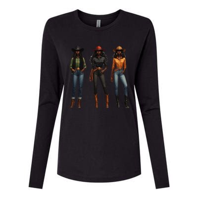 Black Cowgirl Western Rodeo Melanin Black History Texas Womens Cotton Relaxed Long Sleeve T-Shirt