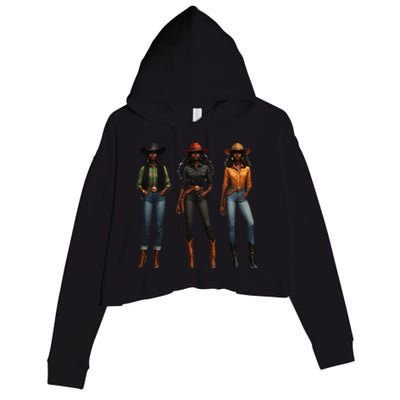 Black Cowgirl Western Rodeo Melanin Black History Texas Crop Fleece Hoodie