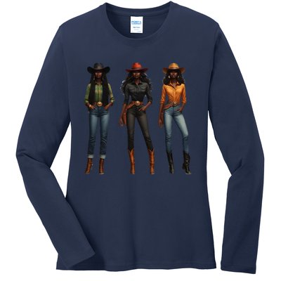 Black Cowgirl Western Rodeo Melanin Black History Texas Ladies Long Sleeve Shirt